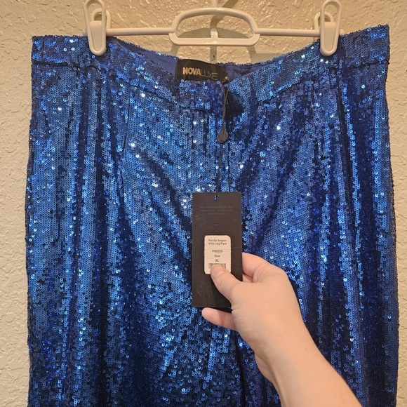Fashion Nova Luxe Blue Sequin Suit Blazer & Trousers Womens XL Kamila Sequin Set - Picture 8 of 12